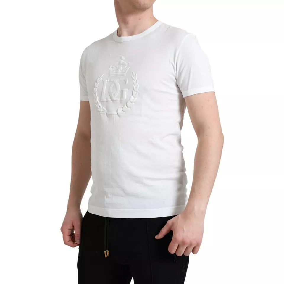 Dolce & Gabbana White Logo Embossed Crew Neck Short Sleeves T-shirt Dolce & Gabbana