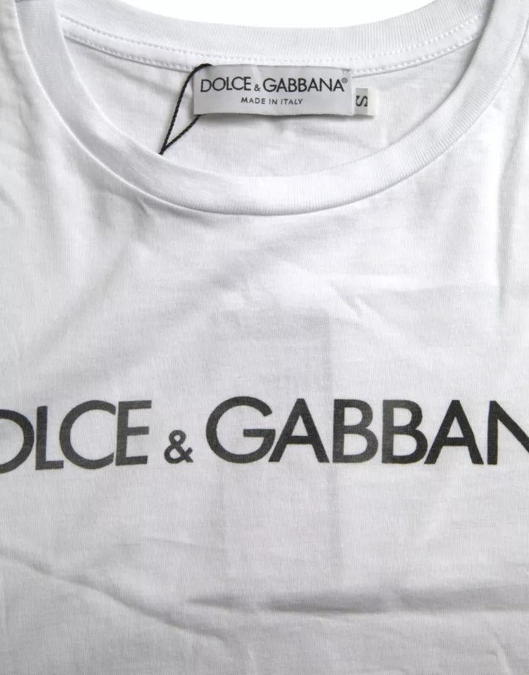 Dolce & Gabbana White Logo Print Cotton Crew Neck Mens Top T-shirt Dolce & Gabbana