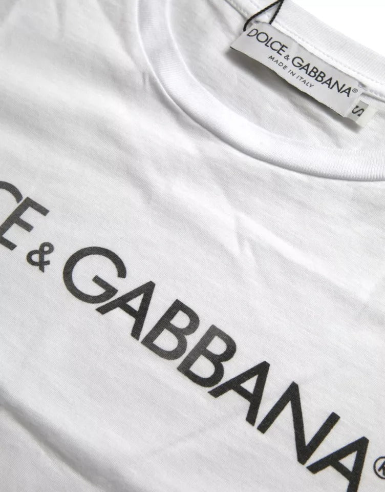 Dolce & Gabbana White Logo Print Cotton Crew Neck Mens Top T-shirt Dolce & Gabbana