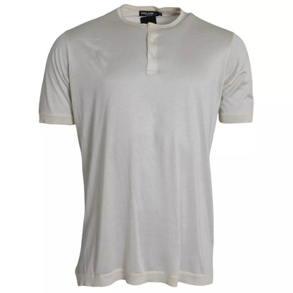 Dolce & Gabbana White Short Button Closure Silk Top T-shirt Dolce & Gabbana