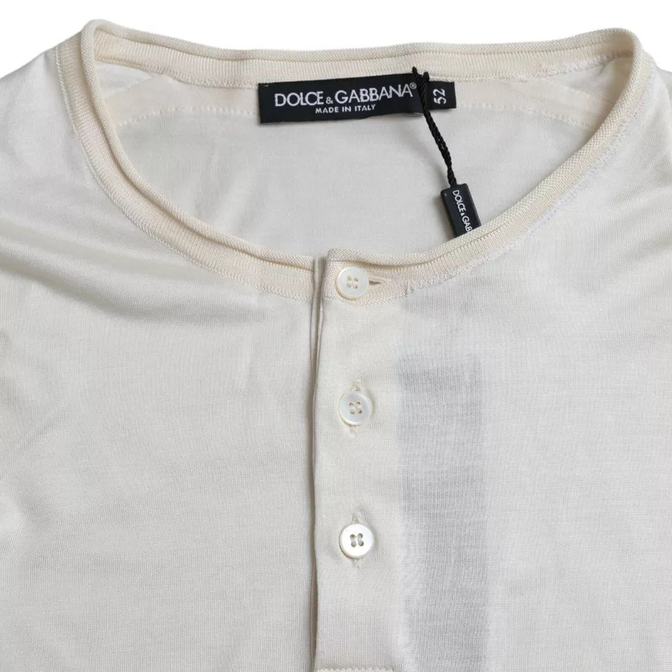 Dolce & Gabbana White Short Button Closure Silk Top T-shirt Dolce & Gabbana