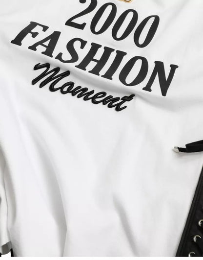 Dolce & Gabbana White Slogan Print Lacing Detailed T-shirt Dolce & Gabbana