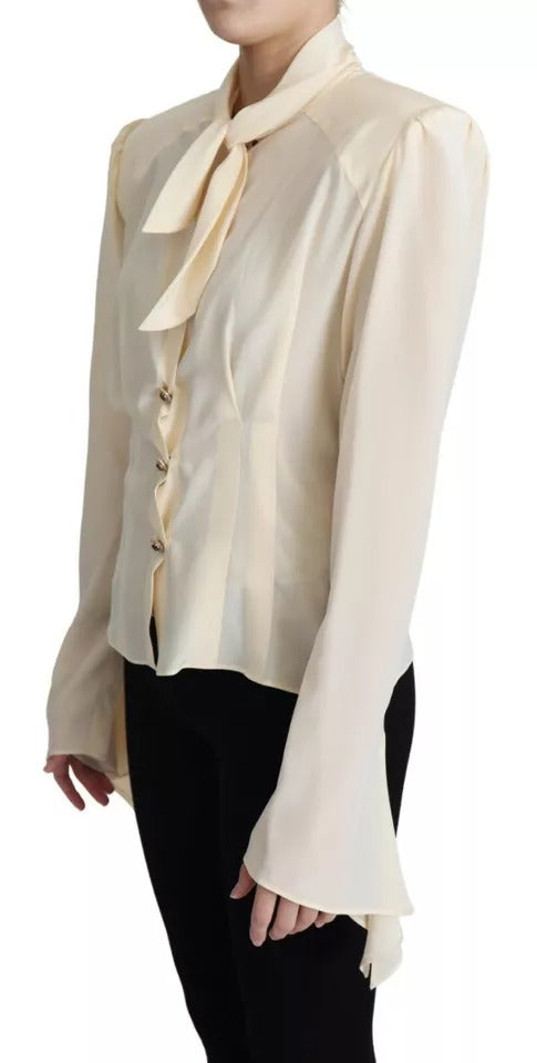 Dolce & Gabbana Beige Silk Crepe Shirt Padded Shoulder Top