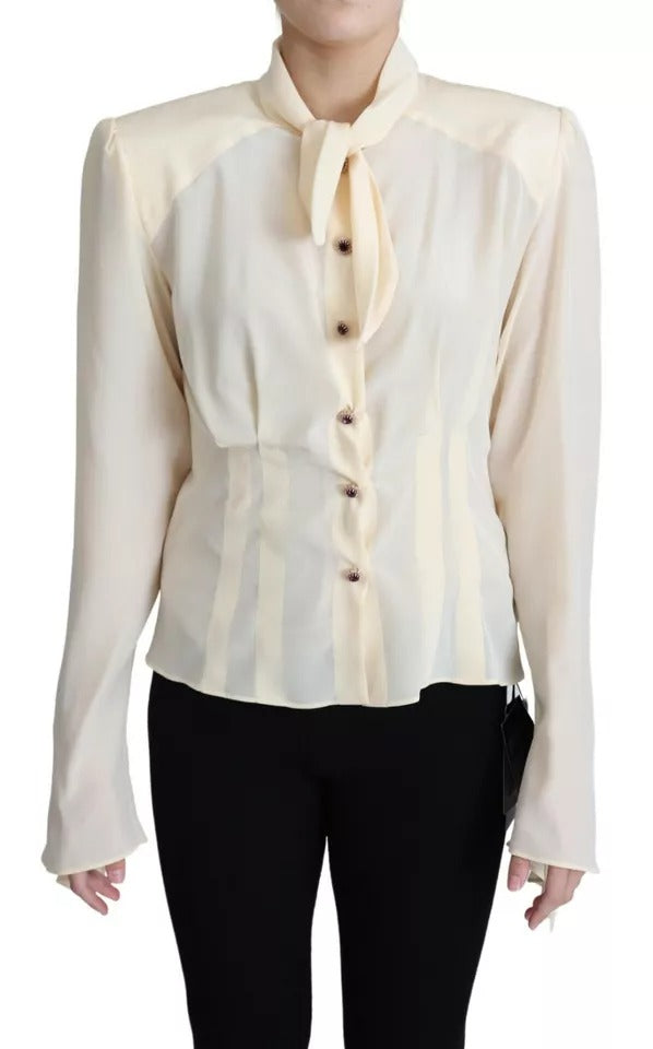 Dolce & Gabbana Beige Silk Crepe Shirt Padded Shoulder Top Dolce & Gabbana