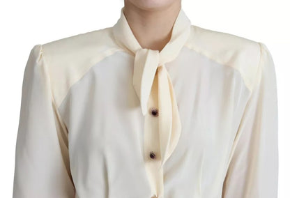 Dolce & Gabbana Beige Silk Crepe Shirt Padded Shoulder Top Dolce & Gabbana