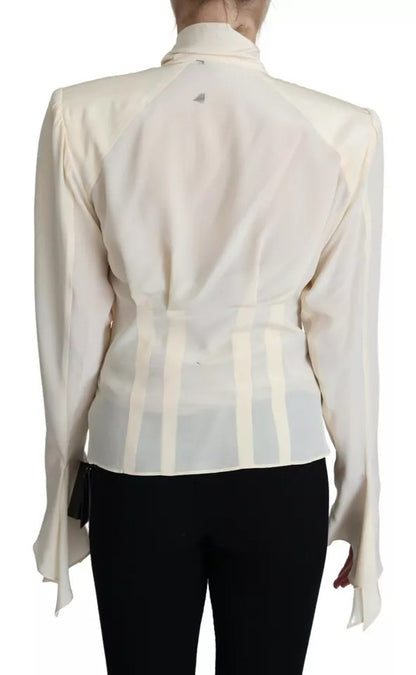 Dolce & Gabbana Beige Silk Crepe Shirt Padded Shoulder Top Dolce & Gabbana