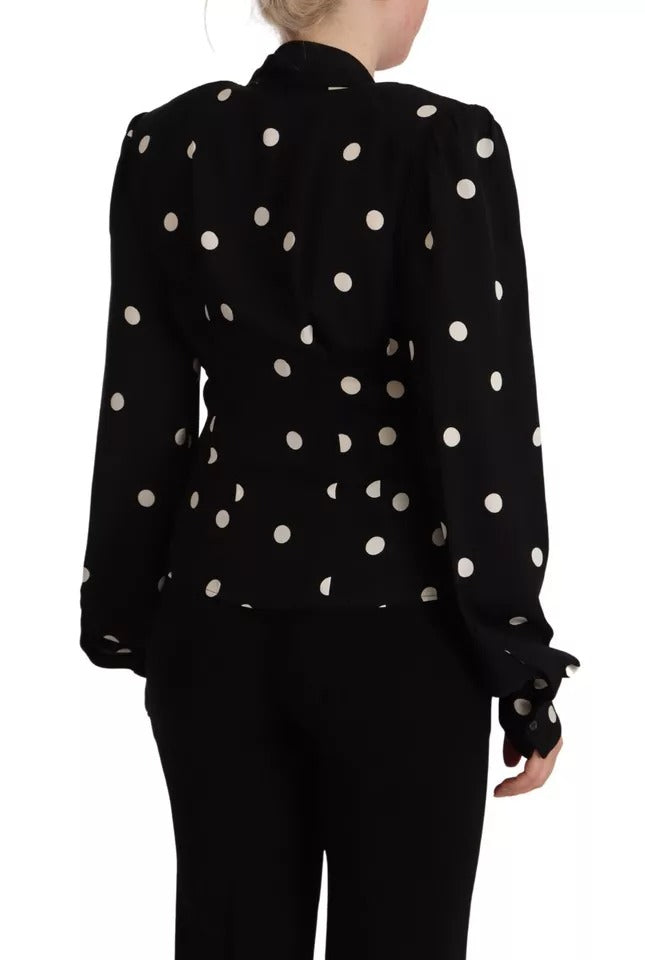 Dolce & Gabbana Black Polka Dots Silk Pussy Bow Long Sleeves Top Dolce & Gabbana