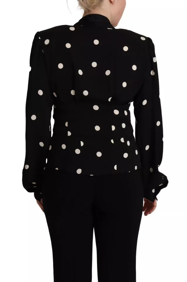 Dolce & Gabbana Black Polka Dots Silk Pussy Bow Long Sleeves Top Dolce & Gabbana