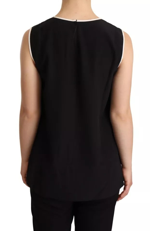 Dolce & Gabbana Black Silk Eleganza Print Sleeveless Tank Top