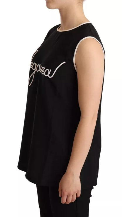 Dolce & Gabbana Black Silk Eleganza Print Sleeveless Tank Top Dolce & Gabbana