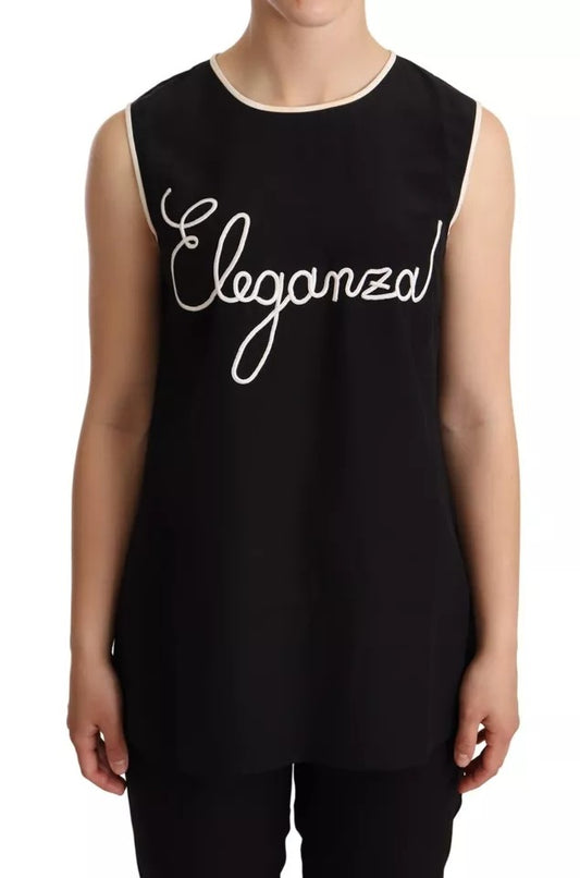 Dolce & Gabbana Black Silk Eleganza Print Sleeveless Tank Top Dolce & Gabbana