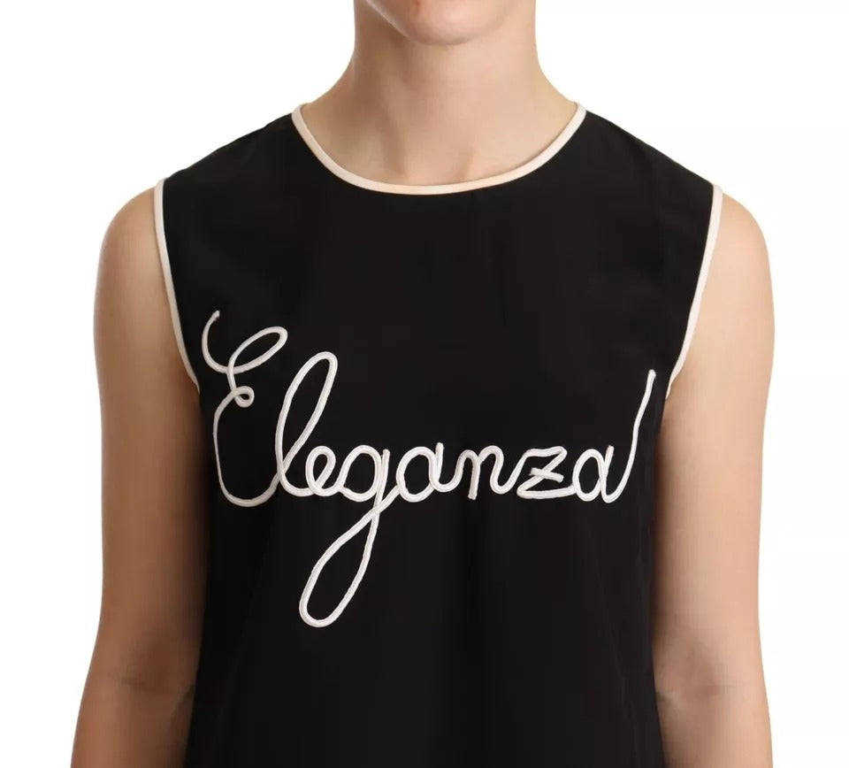 Dolce & Gabbana Black Silk Eleganza Print Sleeveless Tank Top Dolce & Gabbana