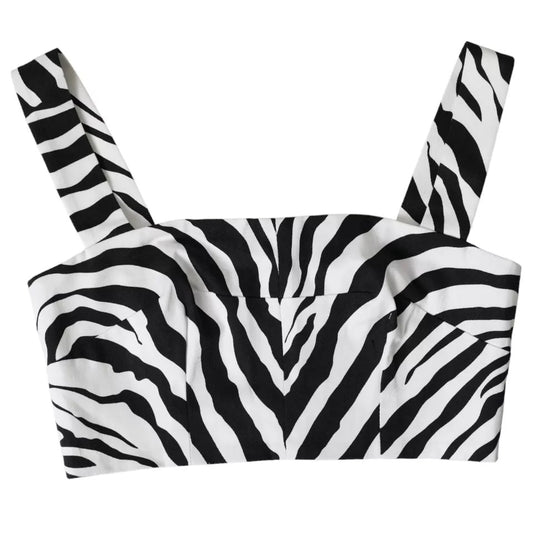 Dolce & Gabbana Black White Zebra Sleeveless Bustier Crop Top Dolce & Gabbana