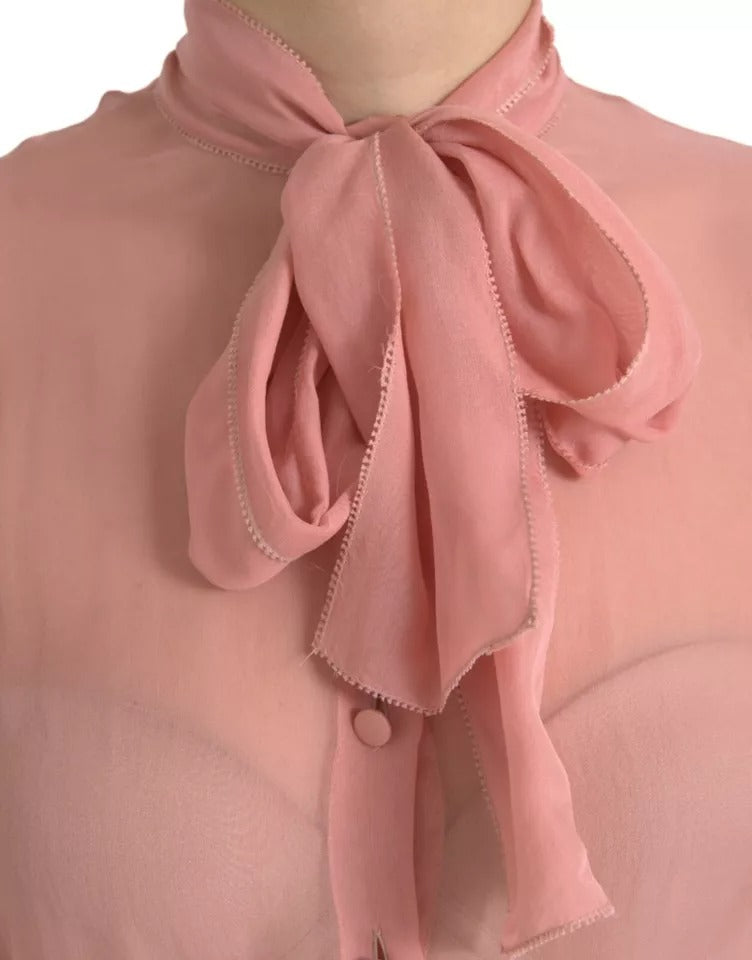 Dolce & Gabbana Pink Long Sleeves Ascot Collar Top Blouse Dolce & Gabbana