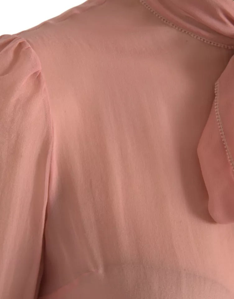 Dolce & Gabbana Pink Long Sleeves Ascot Collar Top Blouse Dolce & Gabbana