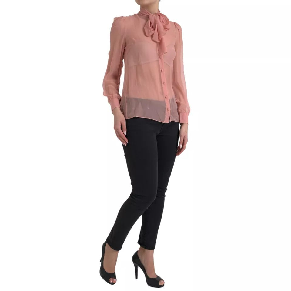 Dolce & Gabbana Pink Long Sleeves Ascot Collar Top Blouse Dolce & Gabbana