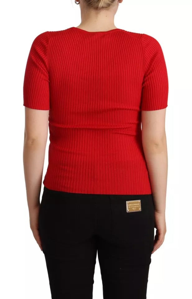 Dolce & Gabbana Red Silk T-shirt Short Sleeve Top Blouse Dolce & Gabbana