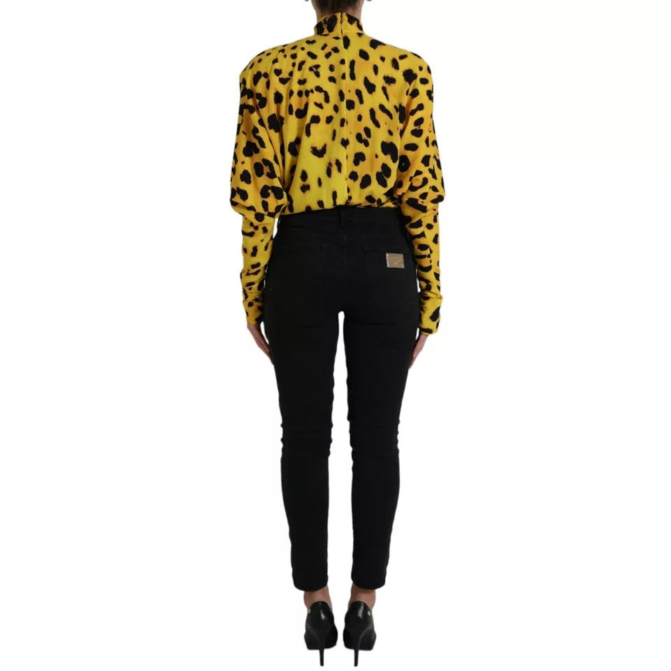 Dolce & Gabbana Yellow Leopard Print Long Sleeves Top Blouse Dolce & Gabbana