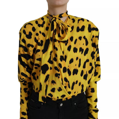 Dolce & Gabbana Yellow Leopard Print Long Sleeves Top Blouse Dolce & Gabbana