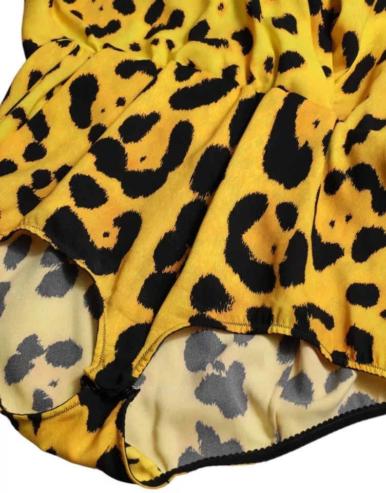 Dolce & Gabbana Yellow Leopard Print Long Sleeves Top Blouse Dolce & Gabbana