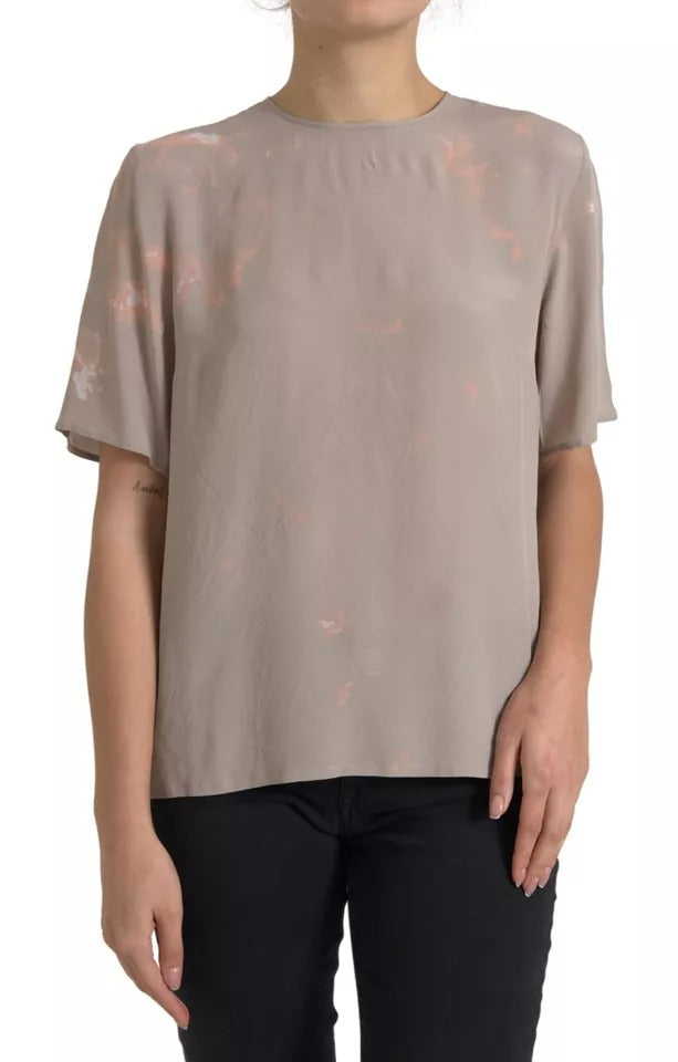 Dolce & Gabbana Brown Round Neck Short Sleeve Blouse Top Dolce & Gabbana