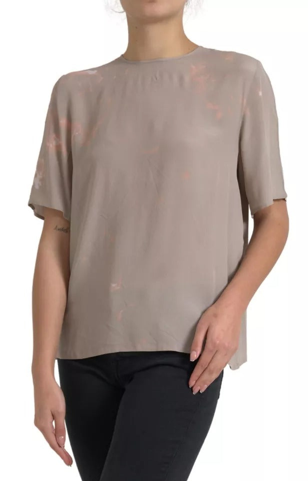 Dolce & Gabbana Brown Round Neck Short Sleeve Blouse Top Dolce & Gabbana