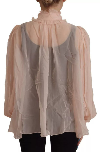 Dolce & Gabbana Light Pink Silk Ascot Collar Long Sleeves Top Dolce & Gabbana