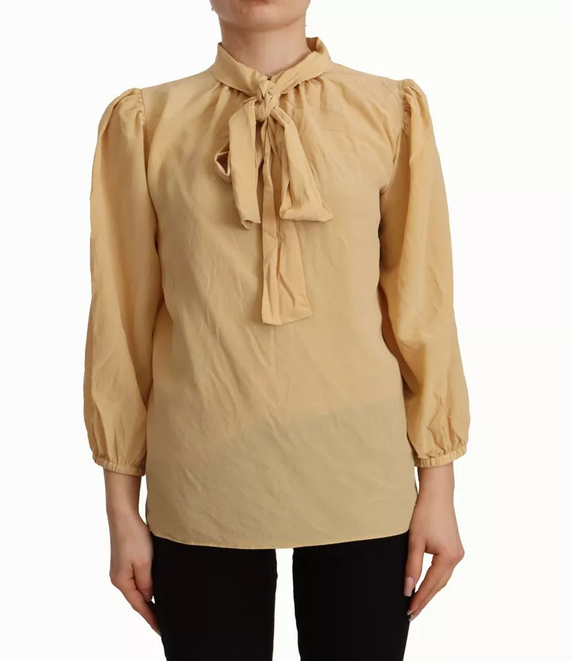 Dolce & Gabbana Mustard Ascot Collar Shirt Silk Blouse Top Dolce & Gabbana