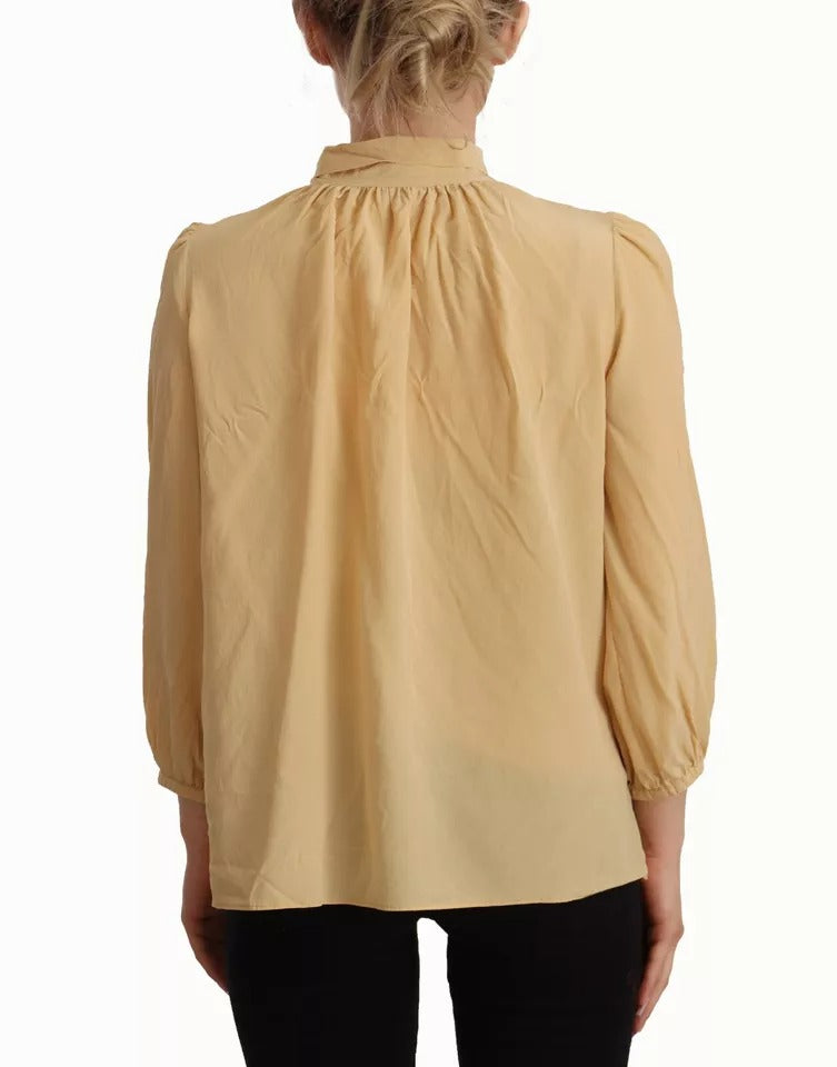 Dolce & Gabbana Mustard Ascot Collar Shirt Silk Blouse Top Dolce & Gabbana