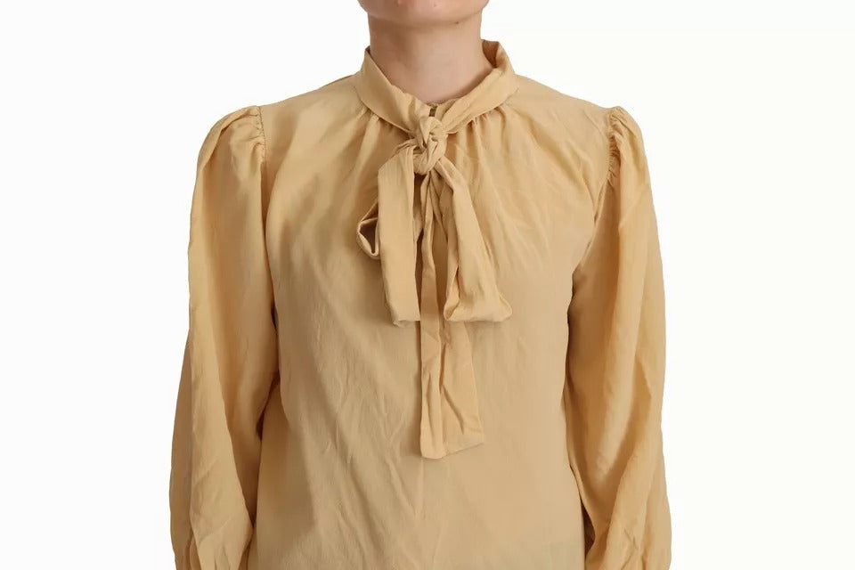 Dolce & Gabbana Mustard Ascot Collar Shirt Silk Blouse Top Dolce & Gabbana