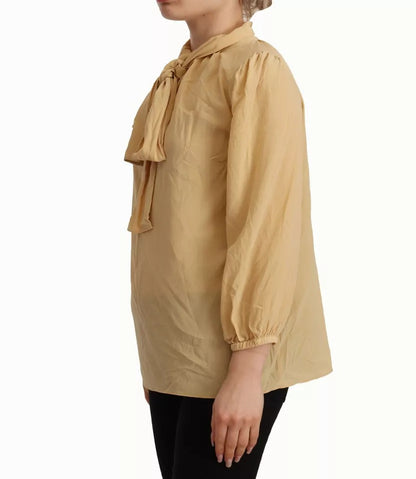 Dolce & Gabbana Mustard Ascot Collar Shirt Silk Blouse Top Dolce & Gabbana