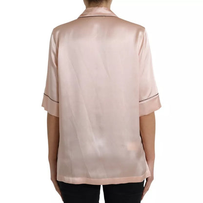 Dolce & Gabbana Pink Silk Long Sleeves Logo Pajama Blouse Top Dolce & Gabbana