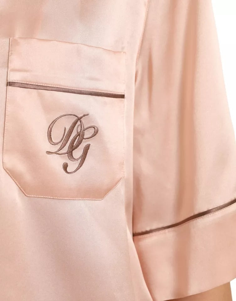 Dolce & Gabbana Pink Silk Long Sleeves Logo Pajama Blouse Top Dolce & Gabbana