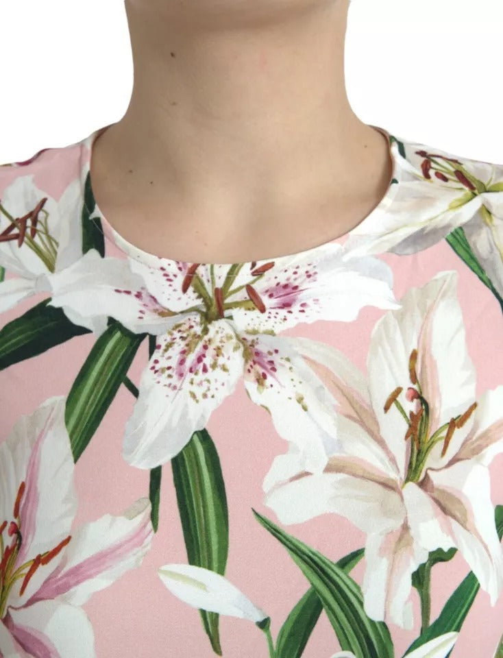 Dolce & Gabbana Pink Floral Viscose Round Neck Blouse Top Dolce & Gabbana