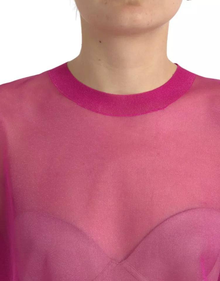 Dolce & Gabbana Pink Transparent Crewneck Long Sleeves Top Dolce & Gabbana