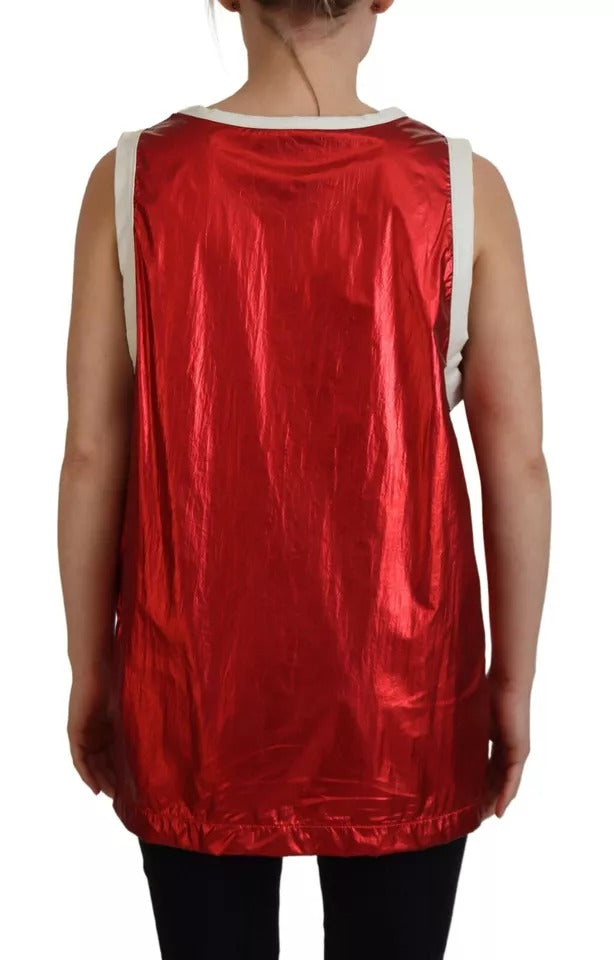 Dolce & Gabbana Red Nylon Logo Print Sleeveless Jersey Top Dolce & Gabbana