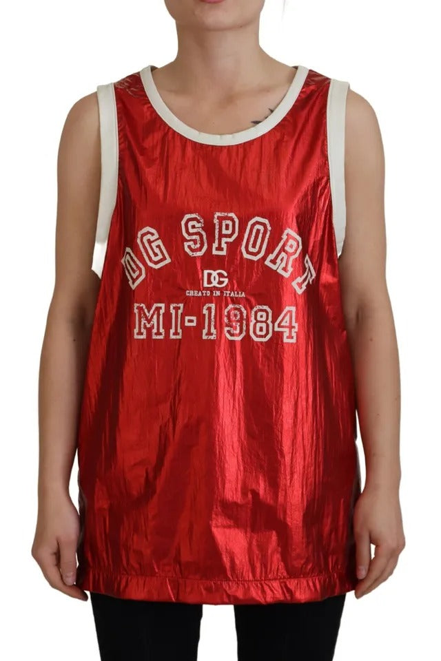 Dolce & Gabbana Red Nylon Logo Print Sleeveless Jersey Top Dolce & Gabbana