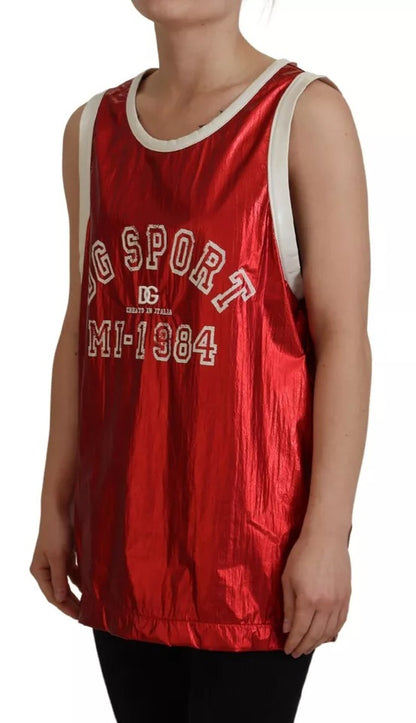 Dolce & Gabbana Red Nylon Logo Print Sleeveless Jersey Top Dolce & Gabbana