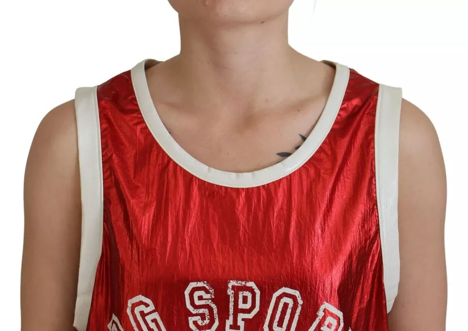 Dolce & Gabbana Red Nylon Logo Print Sleeveless Jersey Top Dolce & Gabbana