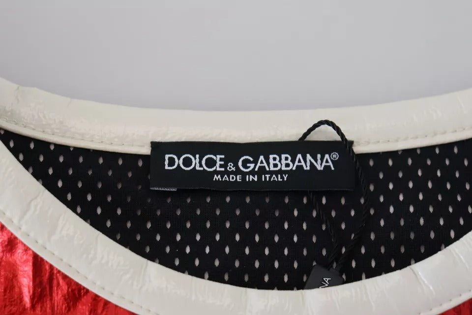 Dolce & Gabbana Red Nylon Logo Print Sleeveless Jersey Top