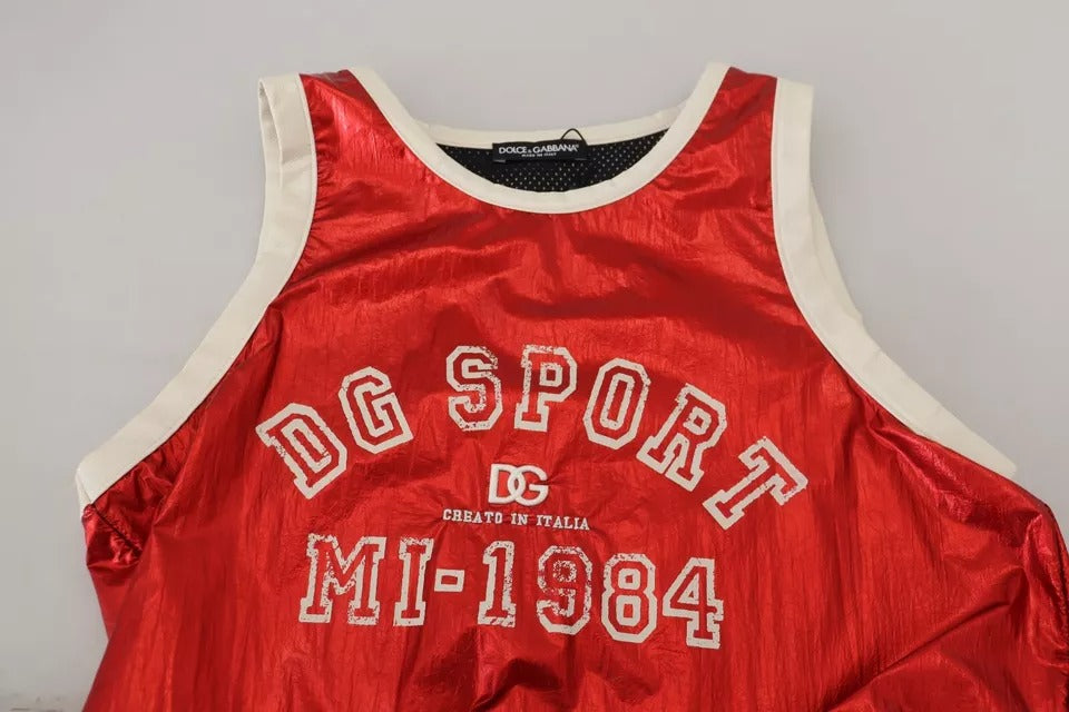 Dolce & Gabbana Red Nylon Logo Print Sleeveless Jersey Top Dolce & Gabbana