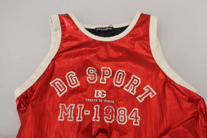 Dolce & Gabbana Red Nylon Logo Print Sleeveless Jersey Top Dolce & Gabbana