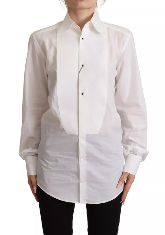 Dolce & Gabbana White Cotton Dress Collared Long Sleeves Shirt Top Dolce & Gabbana