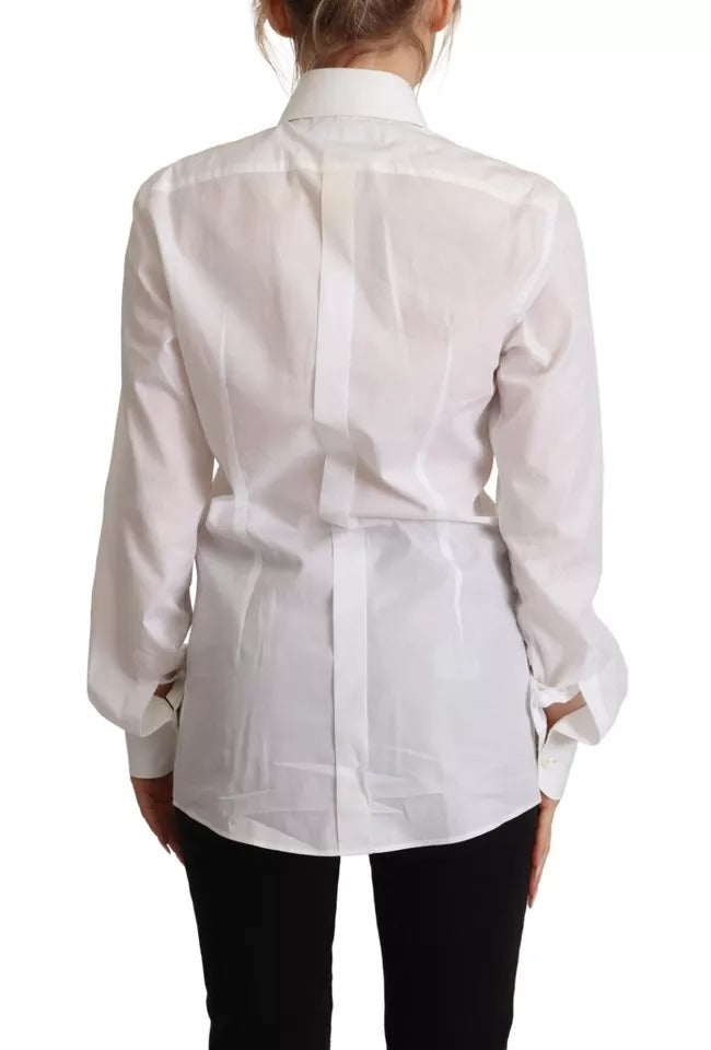 Dolce & Gabbana White Cotton Dress Collared Long Sleeves Shirt Top Dolce & Gabbana