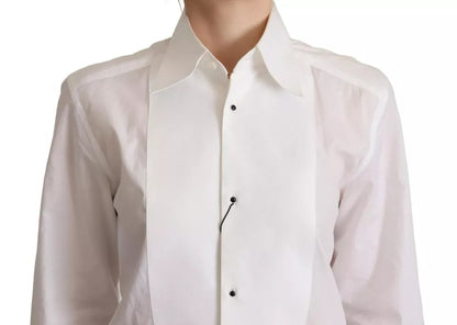 Dolce & Gabbana White Cotton Dress Collared Long Sleeves Shirt Top Dolce & Gabbana