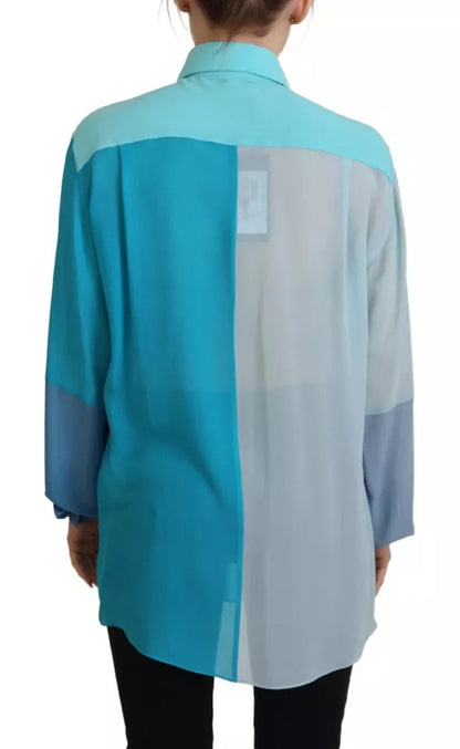 Dolce & Gabbana Blue Collar Long Sleeve Blouse Silk Top Dolce & Gabbana