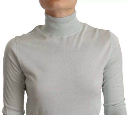 Dolce & Gabbana Mint Green 3/4 Sleeves Turtle Neck Silk Top Dolce & Gabbana