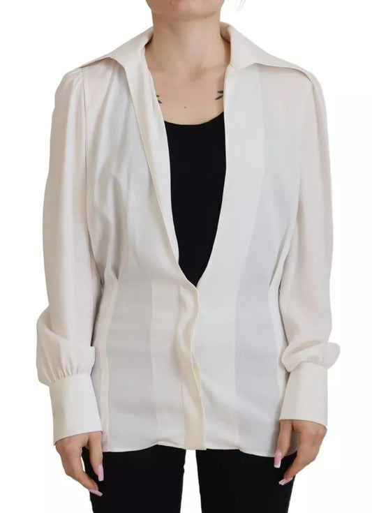 Dolce & Gabbana Off White Collar Long Sleeves Blouse Silk Top Dolce & Gabbana