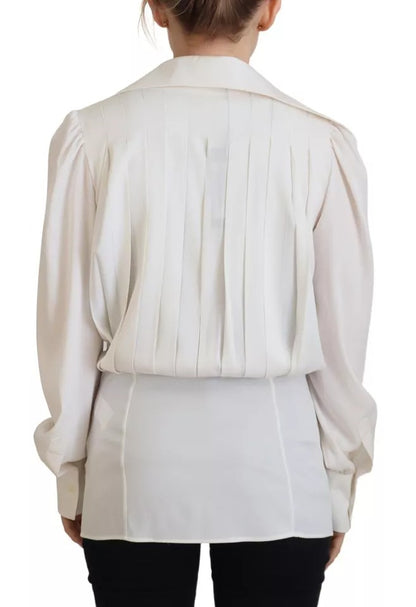 Dolce & Gabbana Off White Collar Long Sleeves Blouse Silk Top Dolce & Gabbana