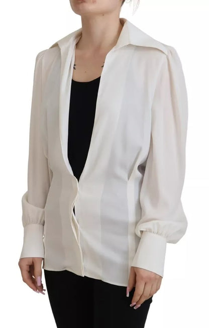 Dolce & Gabbana Off White Collar Long Sleeves Blouse Silk Top Dolce & Gabbana